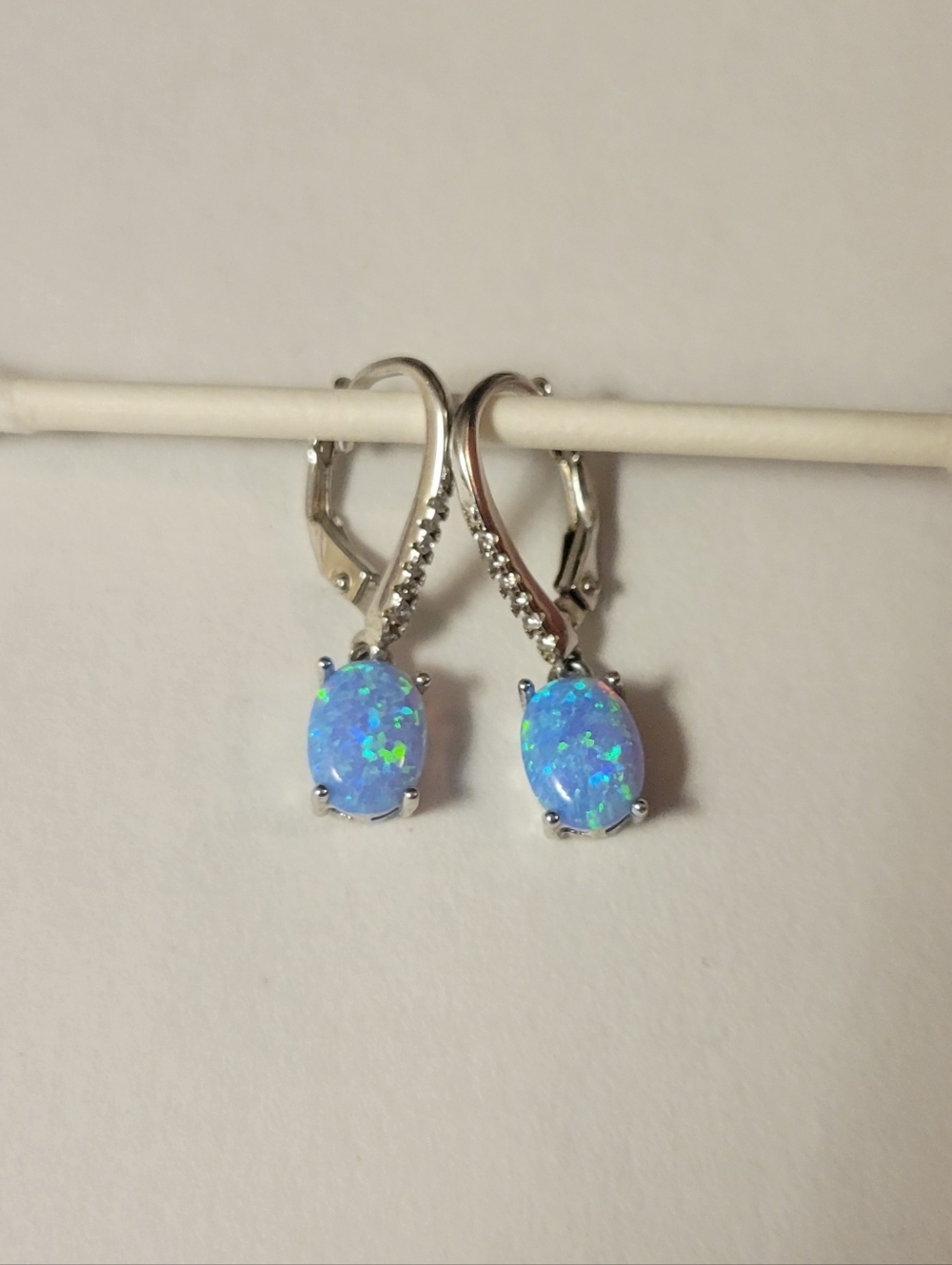 Blue Opal Drop Earrings with Pavé Accented Hooks